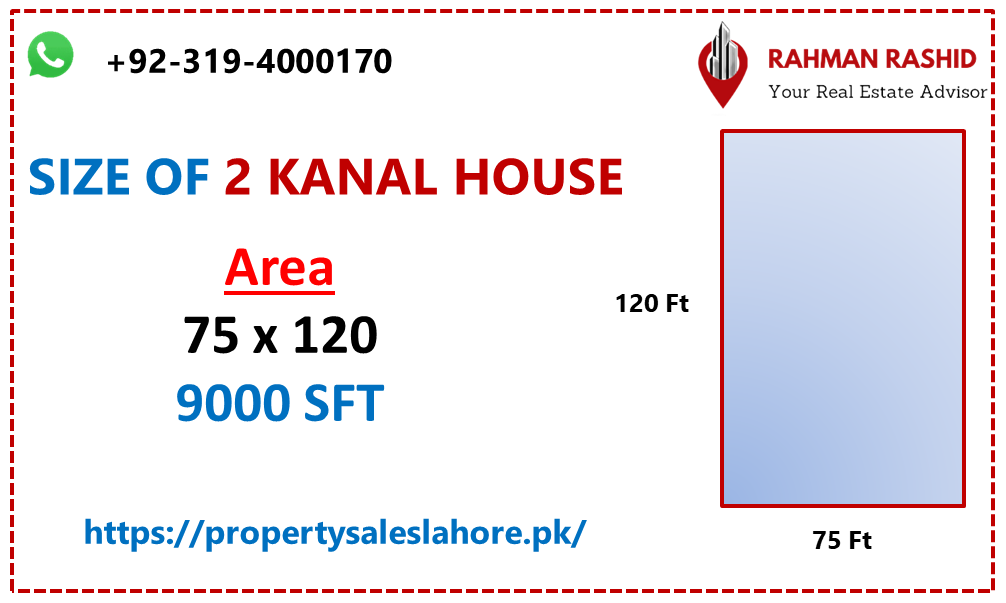 Size of 2 kanal house in Lahore
