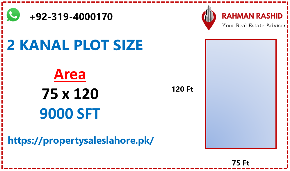 Size of 2 kanal plot for sale in Lahore