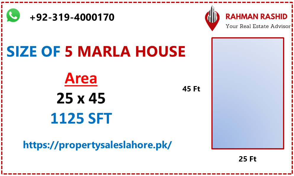 Size of 5 marla house for sale in lahore