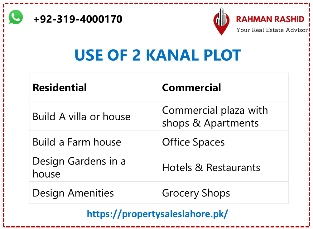 Use of 2 kanal plot for sale in Lahore